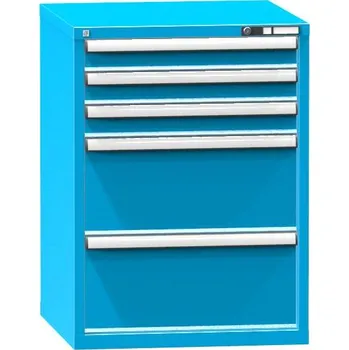 Zásuvková dílenská skříňka, v x š x h: 990 x 731 x 780 mm, 5 x zásuvka, barva modrá RAL5012
