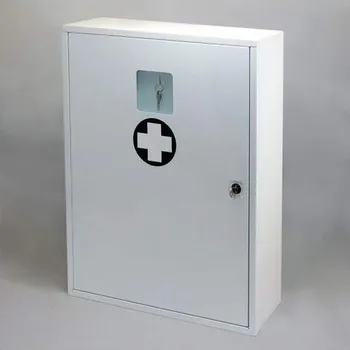 Lékárnička Kovová nástěnná lékárnička s rozbitným okénkem, s náplní - Sklad,obchod