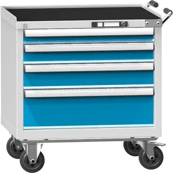 Pojízdná dílenská skříňka se 4 zásuvkami, v x š x h: 763 x 731 x 780 mm, barva šedá RAL7035/modrá RAL5012