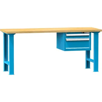Dílenský stůl Dílenský stůl KOMBI, d x h x v: 1500x700x880 mm, 2 x zásuvka, barva modrá RAL5012