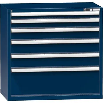 Zásuvková dílenská skříňka, v x š x h: 990 x 1037 x 630 mm, 6 x zásuvka, barva tmavě modrá RAL5010