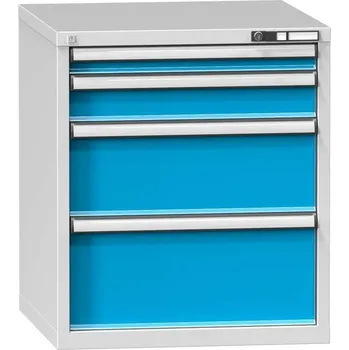 Dílenská skříňka KOMBI, v x š x h: 840 x 731 x 780 mm, 4 x zásuvka, barva šedá RAL7035/modrá RAL5012