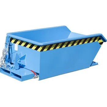 Přepravník Nízký výklopný přepravník se sítkem, výpustný kohout, objem 230 l, nosnost 750 kg, d x š x v: 1385x680x450 mm, barva modrá RAL5012