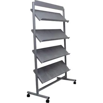 Regál na prospekty, pojízdný, počet polic 4, stříbrný lak, šířka x výška 1060 x 1750 mm.