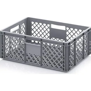 Přepravka plastová Euro děrovaná, šedá barva, 600 x 400 x 220 mm