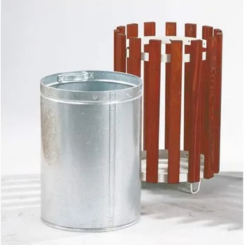 Venkovní odpadkový koš Venkovní koš s dřevěnými latěmi, kulatý, objem 45 l, výška 590 mm