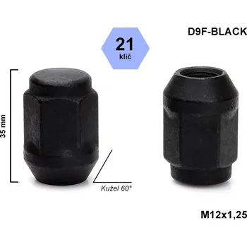 Matice na kolo Kolová matice M12x1,25 kužel uzavřená, klíč 21, černá, D9F-BLACK, výška 35