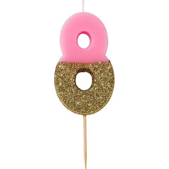 Dortová svíčka Wrimes Cosmetics Ltd. SVÍČKA Číslice narozeninová růžovozlatá 8