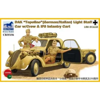 Plastikový model Bronco 1/35 DAK "Topolino" German/Italian Light Staff Car w/Crew & IFS Infantry Cart