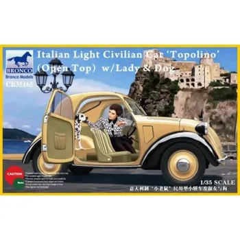 Plastikový model Bronco 1/35 Italian Light Civilian Car Topolino (open top) w/Lady & dog