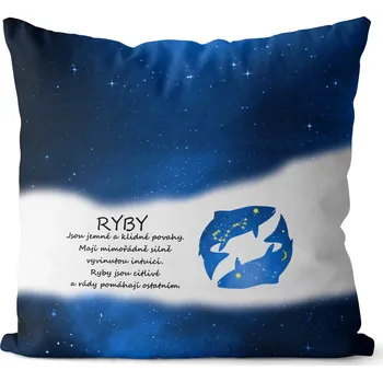 Dekorativní polštářek Polštář Ryby (21.2. - 20.3.) - modrý (Velikost: 40 x 40 cm)