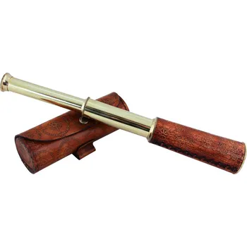 Teleskopický dalekohled SEA CLUB Dalekohled mosazný vytahovací namořnický antik v koženém pouzdru 32cm 9481