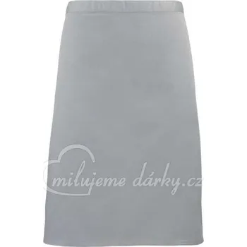 Kuchyňská zástěra dlouhá světle šedá barmanská zástěra bez kapes