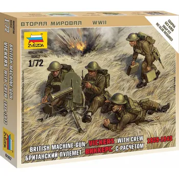 Plastikový model Zvezda Wargames (WWII) British Machine Gun with crew 1939-42 1:72