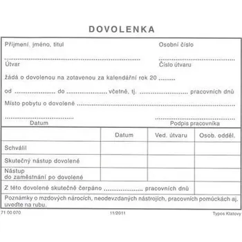 Tiskopis Dovolenky A6,100 listů