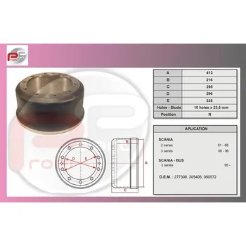 Brzdový buben buben brzd.SCANIA 113 zadní-413x296x203