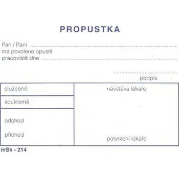 Tiskopis Propustka A7 100 listů