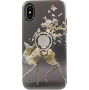 Pouzdro na mobilní telefon Ochranný kryt z měkkého plastu s kruhovým držákem pro Apple iPhone XS / iPhone X - jelínek