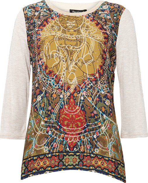 Desigual TS_Chapin T-Shirt Donna Manica Lunga, Scollo Rotondo, 100% Viscosa, Lavaggio A Mano