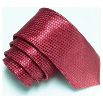 Úzká SLIM kravata vínová se vzorem šachovnice