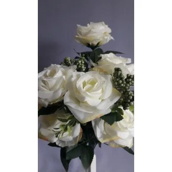 umělá květina Růže kytice, 6 barev, Barva bílo-zelená EJ006