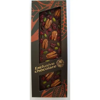 Čokoláda Exclusive belgická hořká čokoláda 130 g posyp PEKANOVÉ OŘECHY & PISTÁCIE & BRUSINKA (Exclusive chocolate dark / pekanové oříšky, pistácie a brusinky)