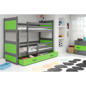Postel ImportWorld Dětská patrová postel Bohumír - 2 osoby, 90x200 s úložným prostorem – Grafitová, Zelená