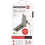 SWISSTEN SÍŤOVÝ ADAPTÉR SMART IC 2x USB 3A POWER + DATOVÝ KABEL USB / LIGHTNING MFi 1,2 M, BÍLÁ