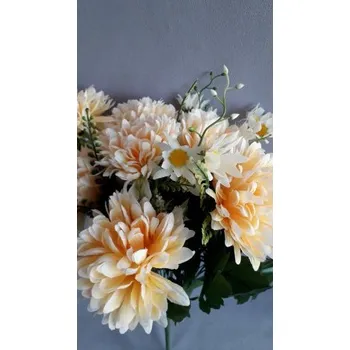 umělá květina Chryzantéma kytice, 5 barev, Barva broskvová X186