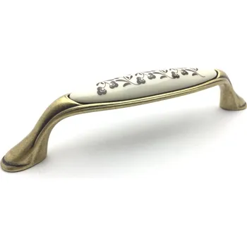 Nábytkové kování Tulip MARGARITA staromosaz/porcelán béžový/květ 128 mm