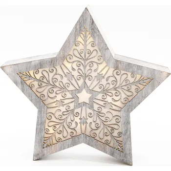 Vánoční dekorace Hvězda dřevo/PVC LED světla pr.34cm antique (710465)