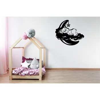 Samolepící dekorace Lepy.cz Samolepka na zeď Medvídek - měsíc Velikost (šířka x výška): l10x97cm, Barevná varianta: Světle červená