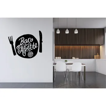 Samolepící dekorace Lepy.cz Samolepka na zeď Bon appétit na talíři Velikost (šířka x výška): l00x81cm, Barevná varianta: Tmavě modrá