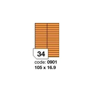 Samolepící etiketa Oranžové fluo etikety Rayfilm R0133.0901F, 105x16,9 mm, 1.000 listů A4, 34000 etiket