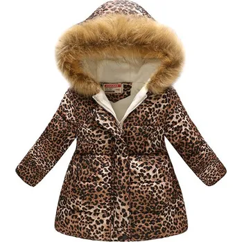 Dívčí bunda Podzimní/zimní dívčí parka se zvířátky Věk: 8T, Motiv: gepardí vzor