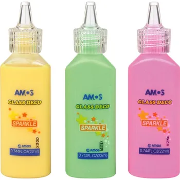 Výtvarná barva Amos Barvy na sklo se třpytakmi Sparkle 22ml Barvičky na sklo Sparkle 22ml: 1. ŽLUTÁ