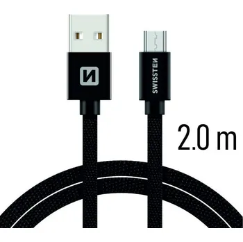 Datový kabel Swissten Textile USB / micro USB 2,0 m černý