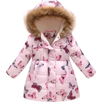 Dívčí bunda Podzimní/zimní dívčí parka s motýly Věk: 4T, Motiv: růžová motýli
