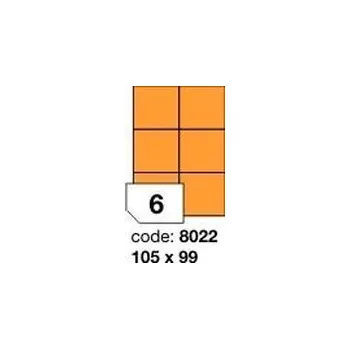 Samolepící etiketa Oranžové fluo etikety Rayfilm R0133.8022F, 105x99 mm, 1.000 listů A4, 6000 etiket