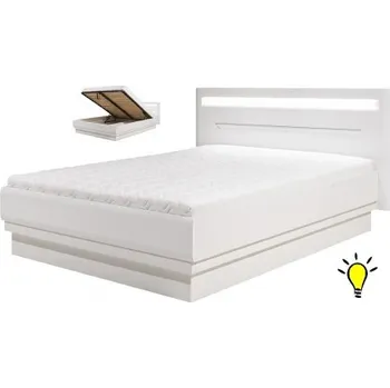 Postel Manželská postel Irma 180x200cm s úložným prostorem a osvětlením - bílá