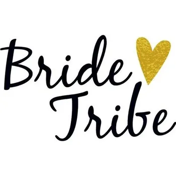 Odstranitelné tetování Metalické zlaté srdíčko s nápisem Bride Tribe - svatební nalepovací tetování