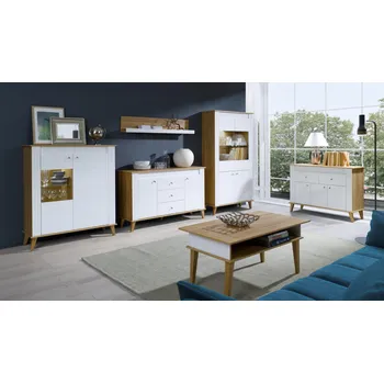 Obývací stěna MAMBA obývací pokoj Sony, bílý lesk/dub grand