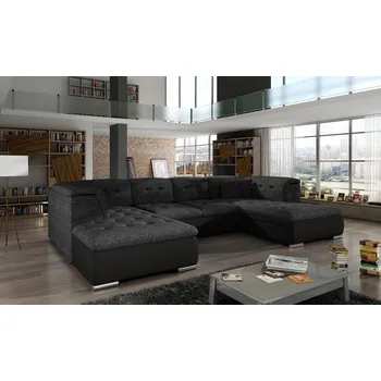 Sedací souprava Rozkládací rohová sedačka SANTIAGO černá melír / černá