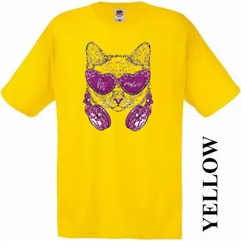 Dívčí tričko detske-levne-bavlnene-tricko-potisk-kocka-sluchatka Barva: Yellow - žlutá, velikost: 164