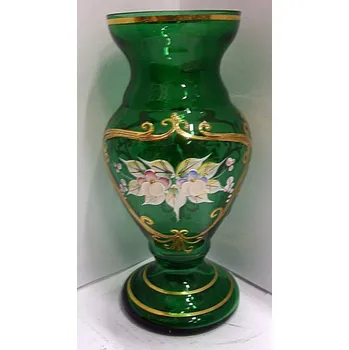 Váza Váza exklusivní skleněná smalt zelená zlacená STO 355 a STO 157