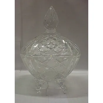 Dóza na potraviny Dóza s víkem velká skleněná křišťálová broušená na nožkách exklusivní brus cukřenka O386