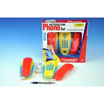 Dětsný nábytek Dětský telefon z pokoje do pokoje zvukový svítící set červeno žluto modrý