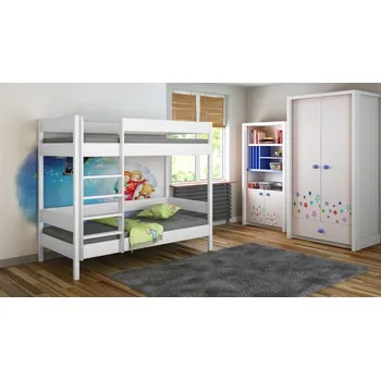 Dětská postel Dětská dvoupatrová postel Diego - žebřík zepředu - 180x80cm - Bílá