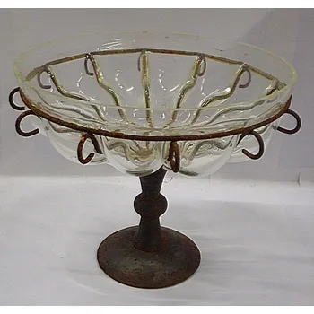 Mísa široká čiré sklo historická na kovové noze s drátem umělecký skvost retro