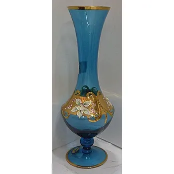 Váza Váza bledě modré sklo malovaná smalt zlato STO 472